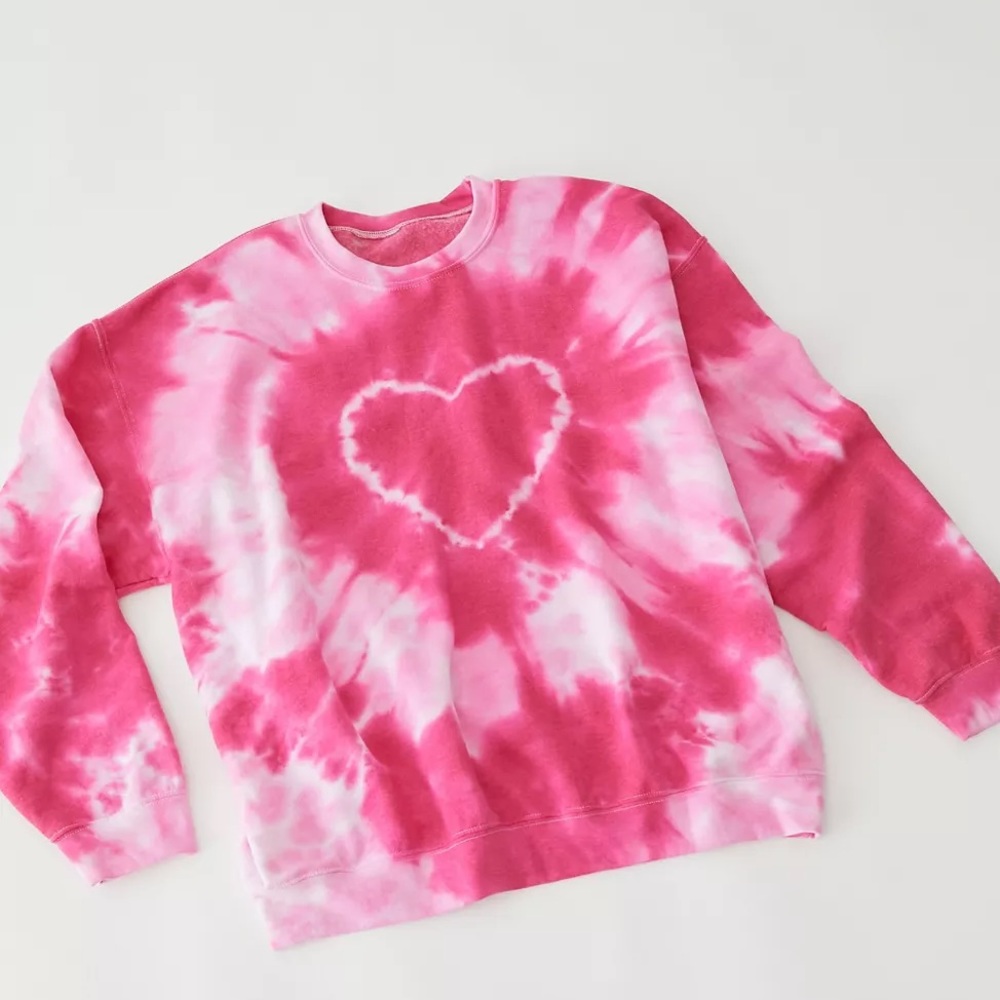 Urban outfitters, heart tie dye crew neck sweatshirt, pink